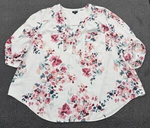 Torrid Womens Harper White Floral Georgette 3/4 Sleeve Pullover Blouse Size 4X